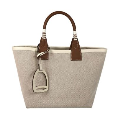 HERMES◇エールラインMM/トートバッグ/キャンバス/GRY/無地